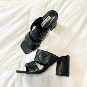 Steve Madden Black Woven Block Chunky Heel Sandals Women’s Size 8 EUC